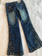 Beaded Floral Embroidery Flare Jeans