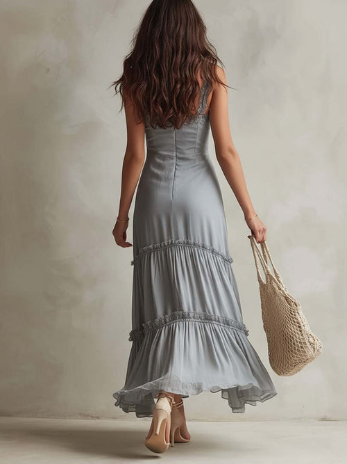 Bohemian Romantic Lace Trim Corset Chiffon Midi Dress