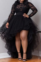 Black Lace High‑Low Tulle Party Dress