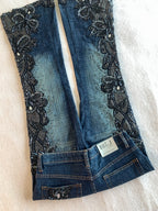 Beaded Floral Embroidery Flare Jeans