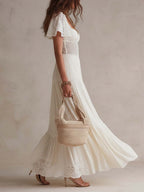 Vintage Elegant Cotton Lace Panel Boho Maxi Dress