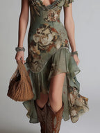Boho Maxi Dress With Asymmetrical Ruffled Hem