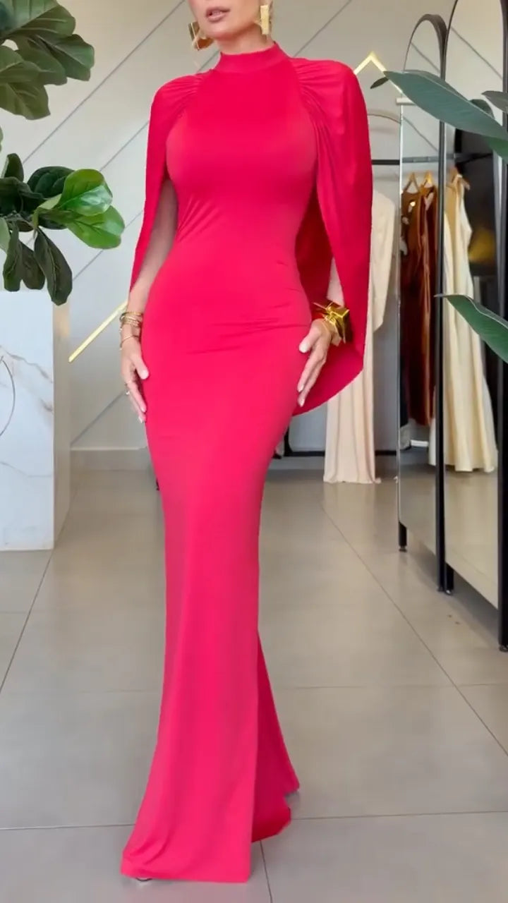 Elegant Cape-Sleeve Maxi Dress