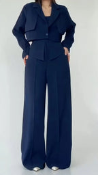 Taupe Cropped Blazer Two‑Piece Pants Set