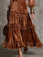 Vintage-style Polyester Velvet Contrasting Lace Trim Midi Dress