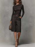 Retro Asymmetric Button-Detail T-Shirt & Striped Bermuda Shorts Set