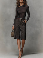 Retro Asymmetric Button-Detail T-Shirt & Striped Bermuda Shorts Set