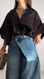 Asymmetrical Wrap Waist Baggy Wide‑Leg J+ Top Seteans