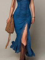 Vintage Tencel Maxi Dress With Lace Trim
