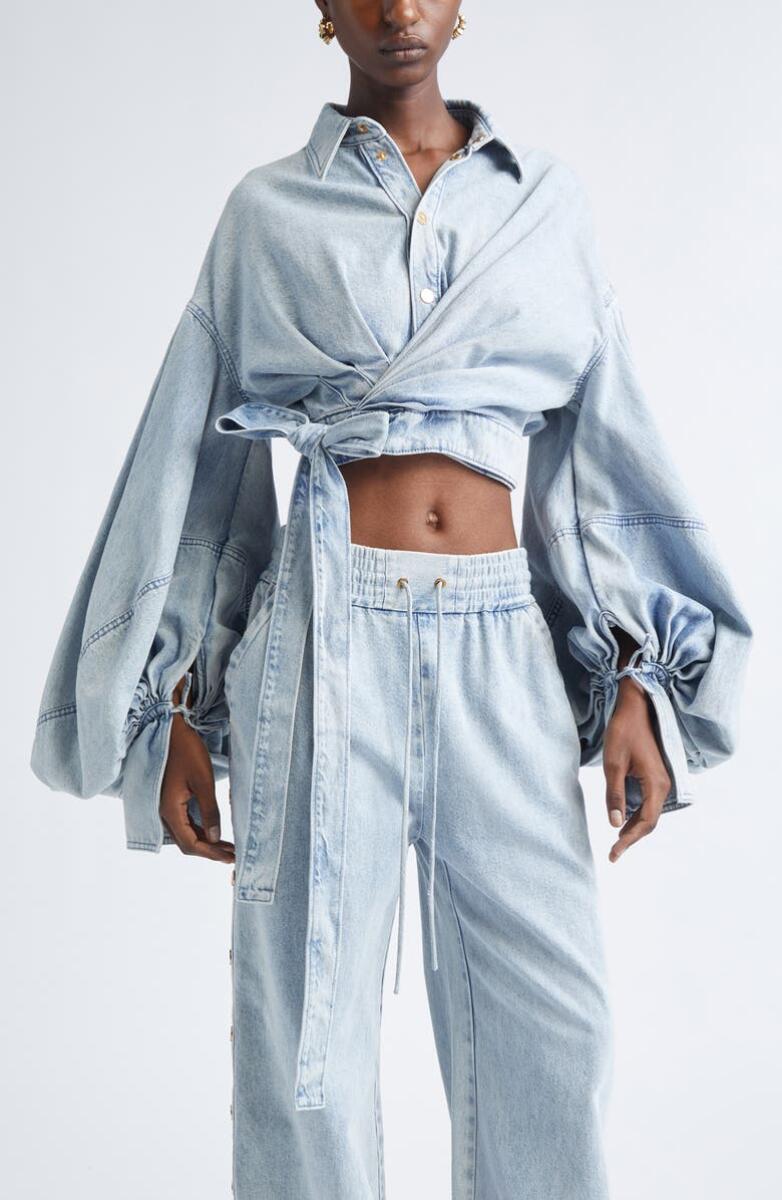 Women Collar Patchwork Top+ Pants Casual Denim Suit