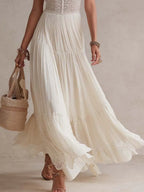 Vintage Elegant Cotton Lace Panel Boho Maxi Dress