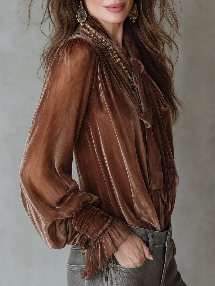 Women's Bow-Tie Neck Lantern Sleeves Blouse