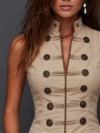 Vintage Military-style Buttons Cotton-linen Vest