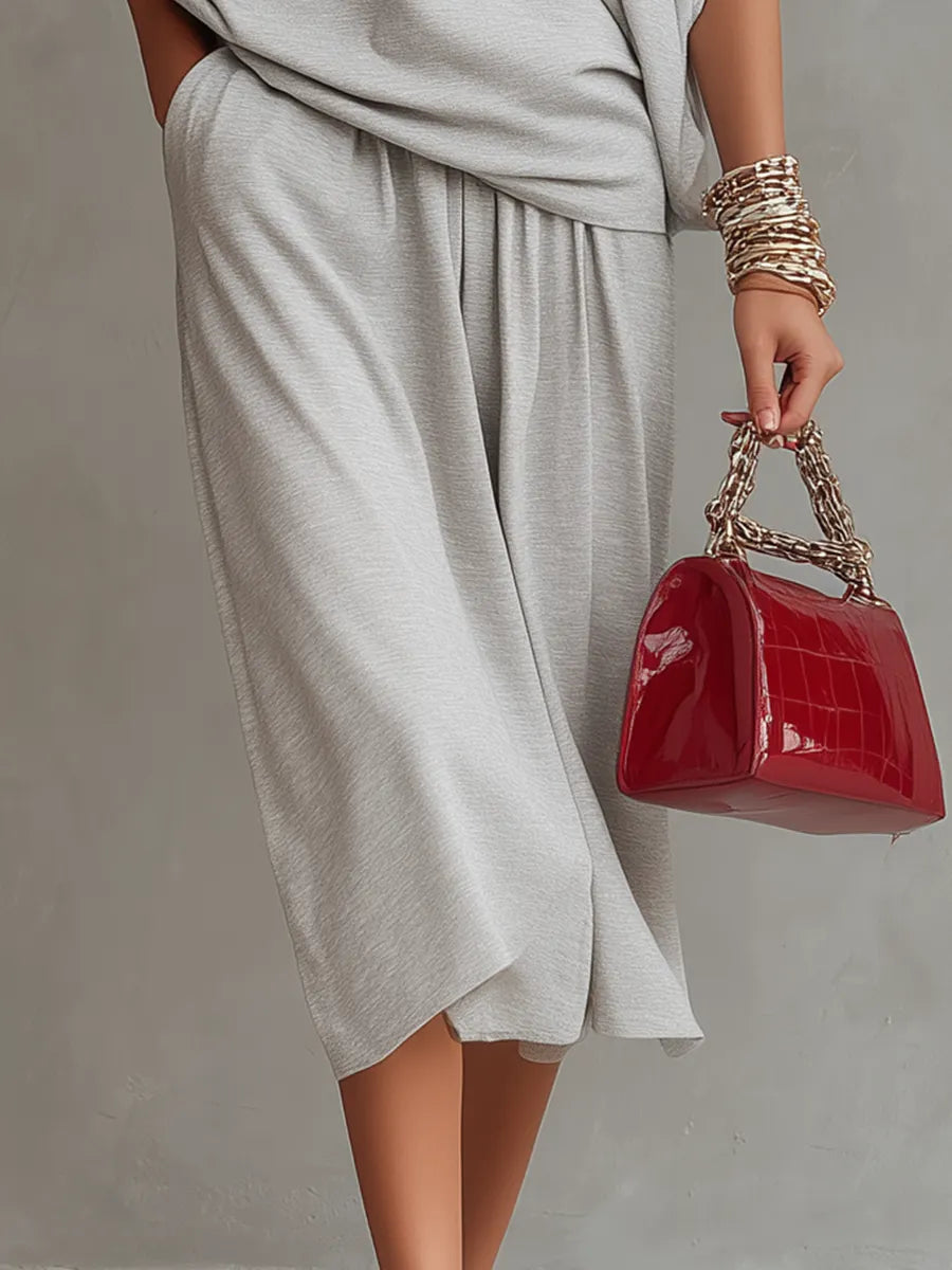 Minimalist Relaxed Top & Midi Skirt Set