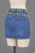 Crystal Heart Cutout Denim Mini Skirt
