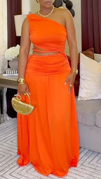One Shoulder Cutout Two Piece Maxi Skirt Set