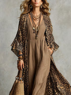 Bohemian Wild Leopard Print Layered Dress Set