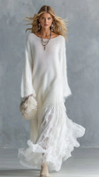 White Off Shoulder Chunky Knit Maxi Dress