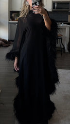 Black Sheer Feather Trim Maxi Dress