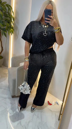 Black Sparkle-Dot Top & Drawstring Pants Set