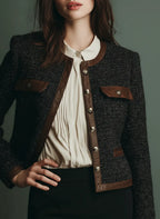 Classic Vintage Leather Trim Tweed Jacket