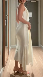 White Gold Ring Halter Maxi Dress