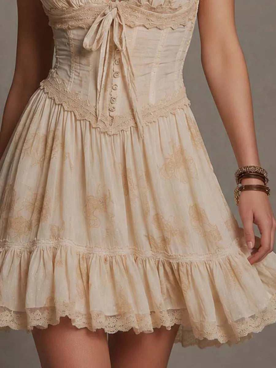 Vintage Floral Print Halter Mini Dress
