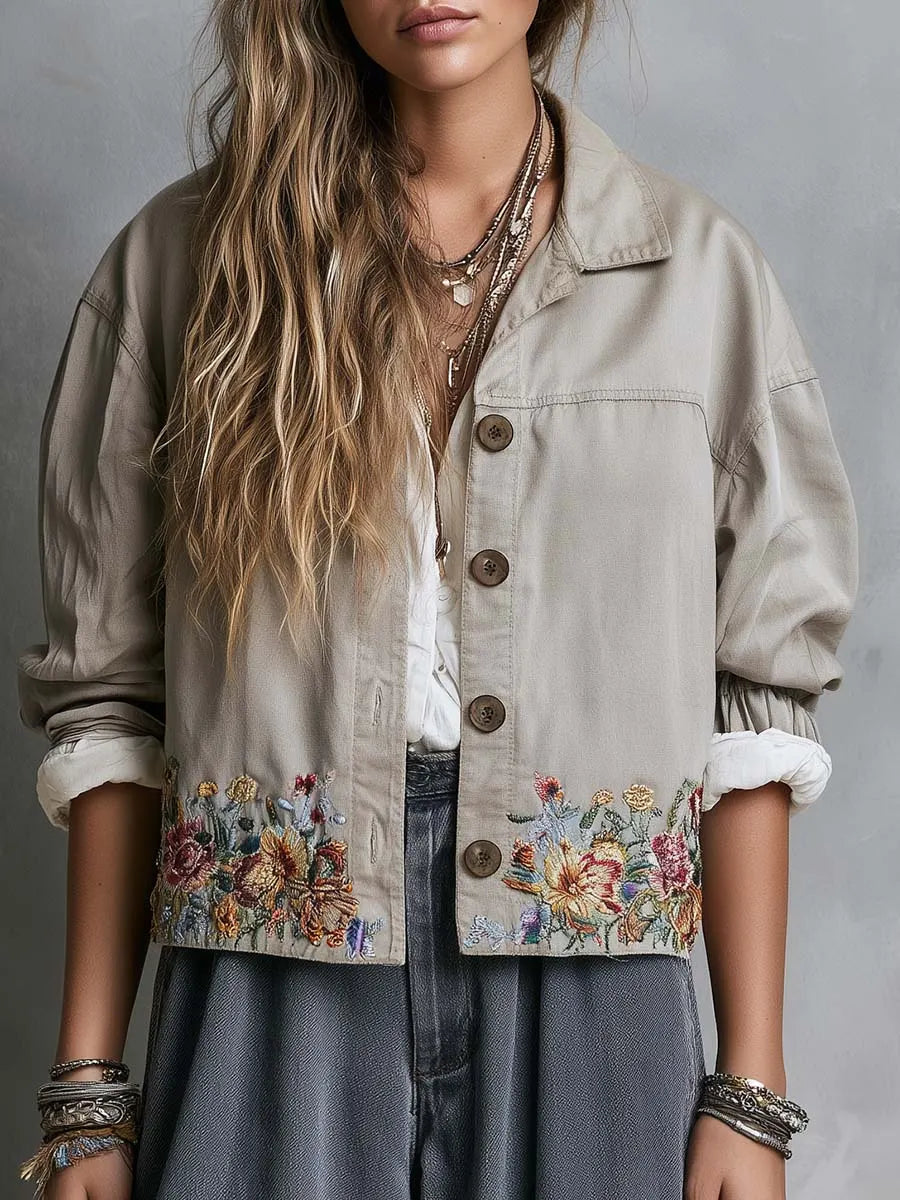 Boho Embroidered Cropped Utility Jacket