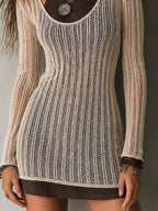 Retro Striped Knit Slim-Fit Top & Halter Mini Dress Set