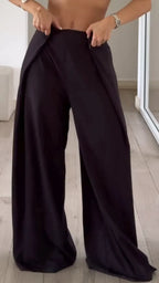 Asymmetric Waist Wide-Leg Pants