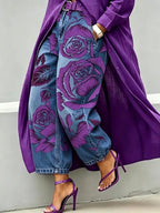 Purple Rose Print Balloon Jeans