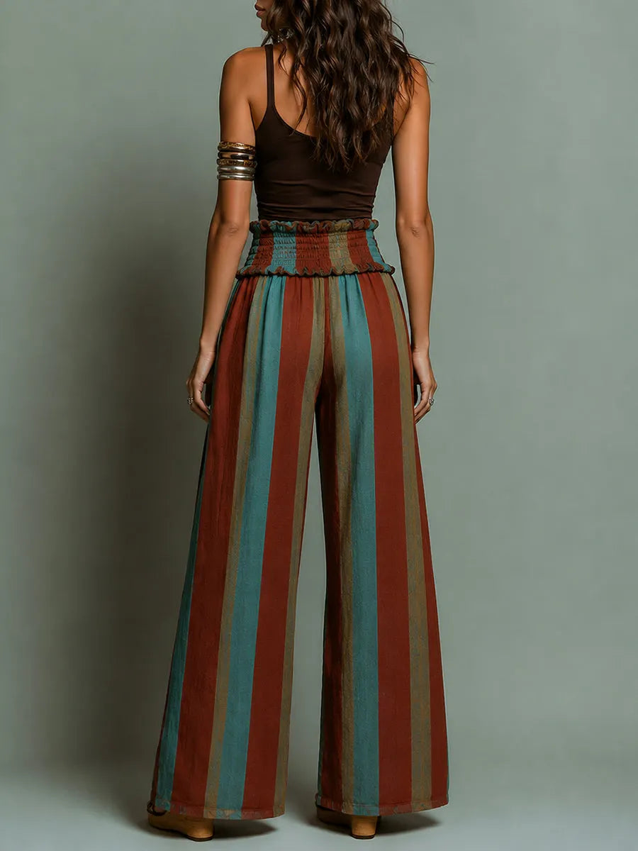 Retro Knit Tank Top & Striped Wide-Leg Pants Set
