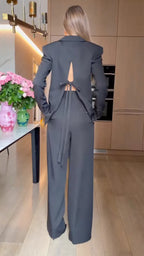Tailored Blazer Draped Top & Wrap-Panel Pants Set