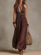 Bohemian Halter Lace Cotton-Linen Maxi Dress
