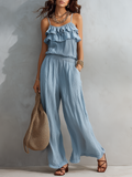 Airy Ruffled Wide-Leg Pants Set