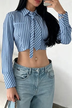 Women's Collar Vertical Casual Short Shirt