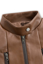 Women's Stand Collar Vintage Faux Leather Jacket
