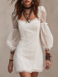 Bohemian White Lace Trim Cotton Mini Dress