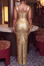Women's Elegant Metallic Bandage Texture Maxi Dress
