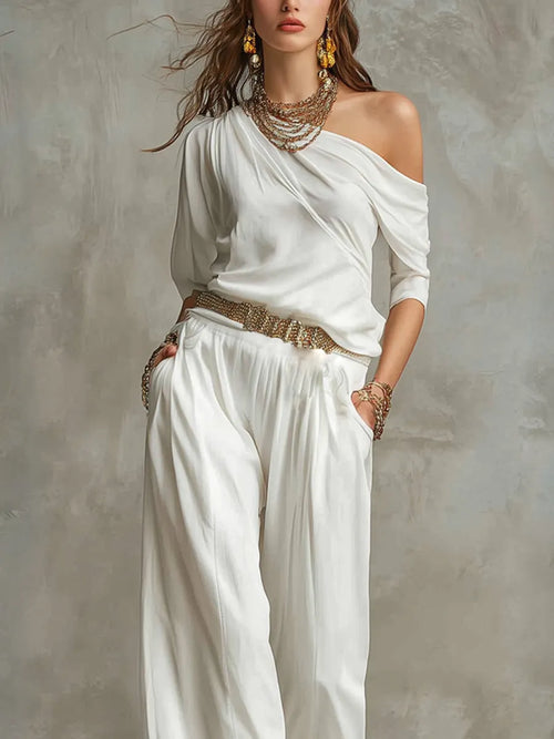 Bohemian White Off Shoulder Suit