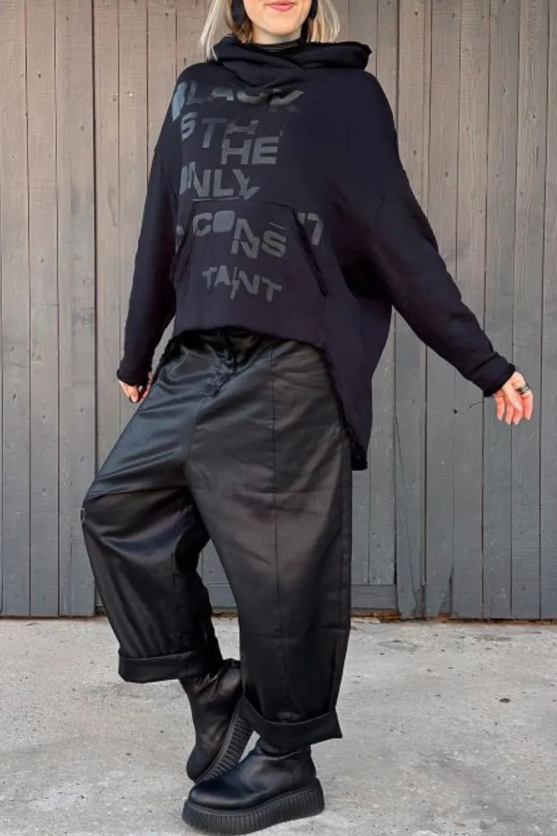 Graphic Cowl-Neck Top & Wide-Leg Pants Set