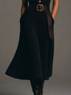 Black Belted Button-Front Knit Dress