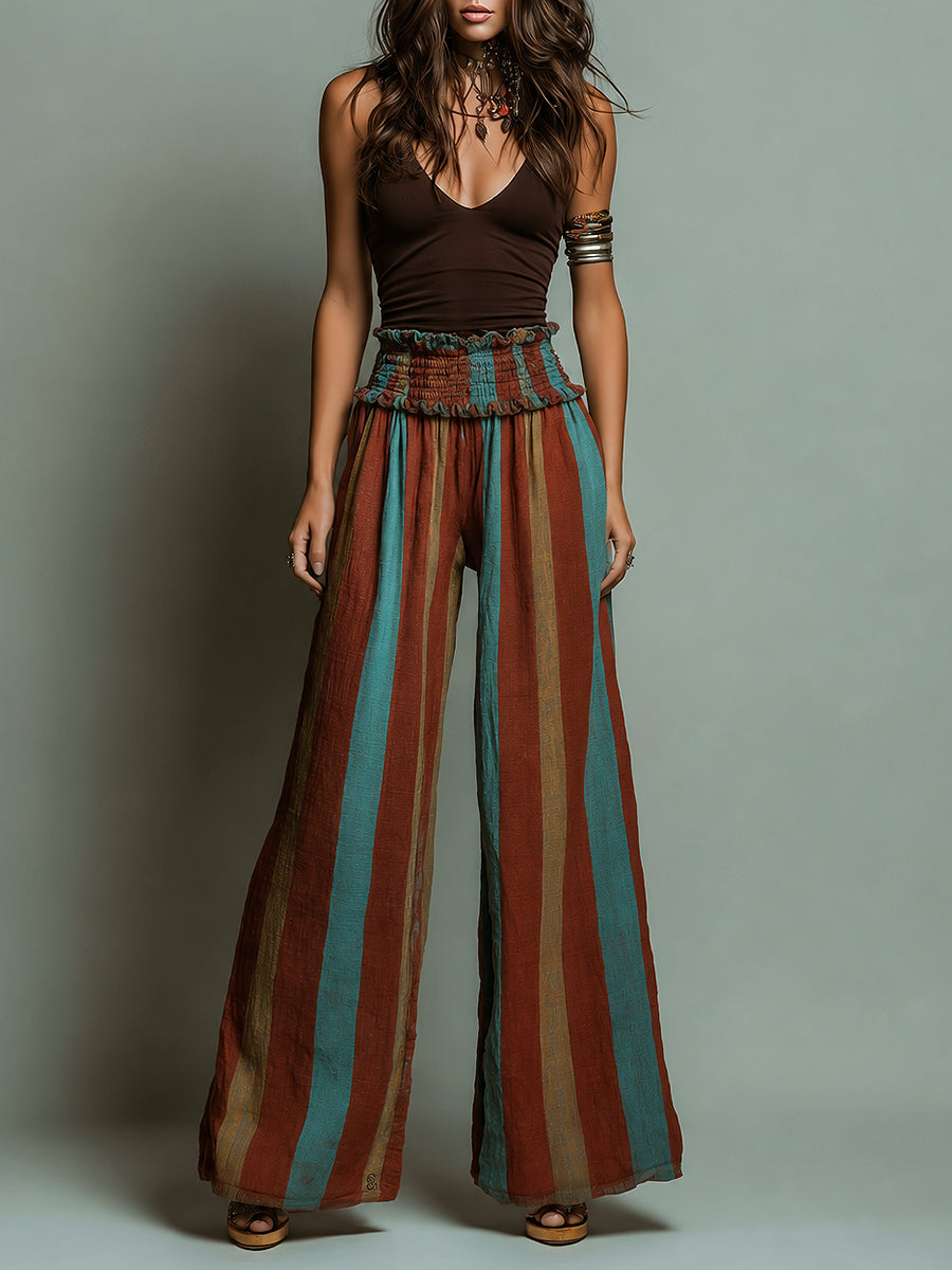 Retro Knit Tank Top & Striped Wide-Leg Pants Set