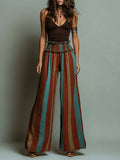 Retro Knit Tank Top & Striped Wide-Leg Pants Set