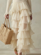 Elegant Square-Neck Knit & Polka-Dot Ruffle Two-Piece Set