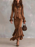 Vintage Tencel-polyester Blend Flare Hem Two-piece Set
