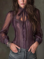 Vintage Tie Collar Pleated Chiffon Blouse