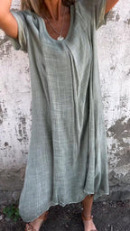 Women's V-neck Solid Color Loose Casual Dress