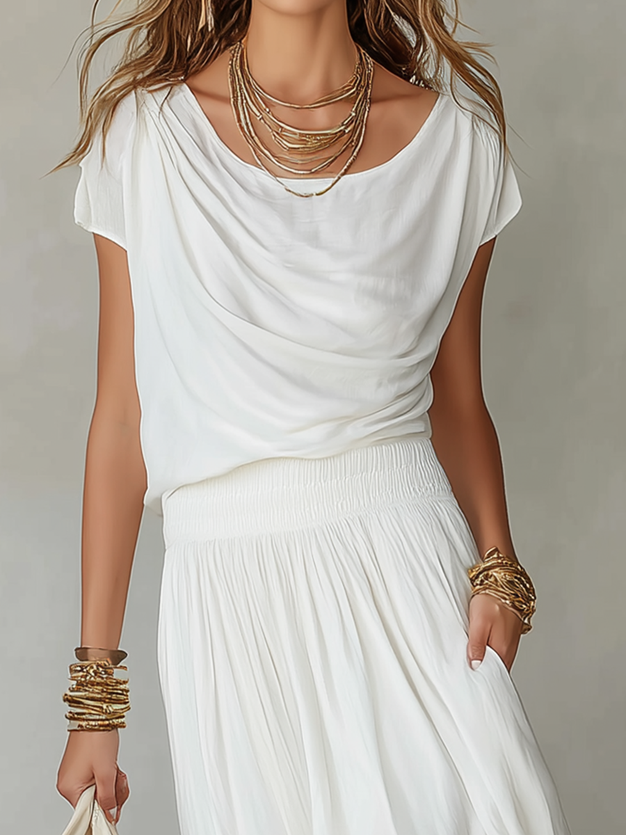 Classic Ruched Top & Flowing Maxi Skirt Set