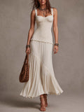 Bohemian Cream Smocked Knit  Maxi Dress